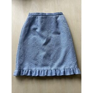 KS Collection Skirt Womens 10 Blue Floral Jacquard Pencil Ruffle Hem Knee Length